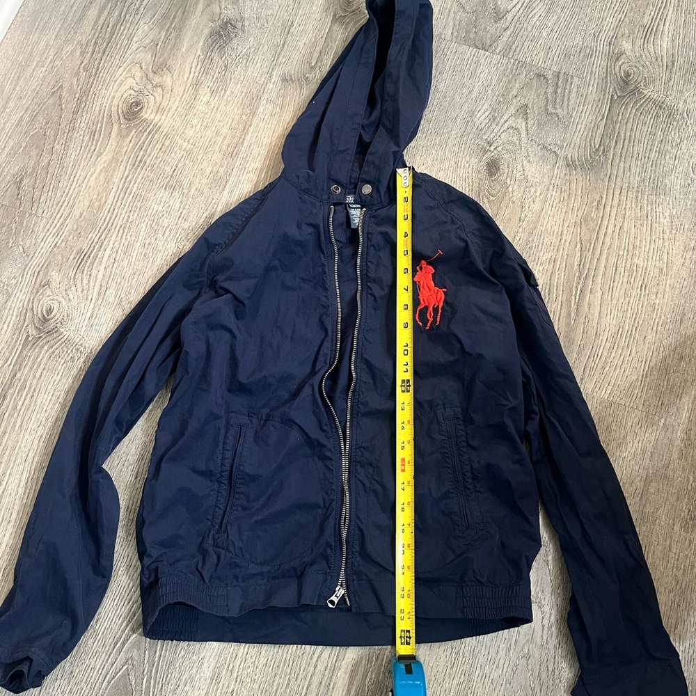 Polo by Ralph Lauren Blue Windbreaker with Hood and Full-Length Zipper